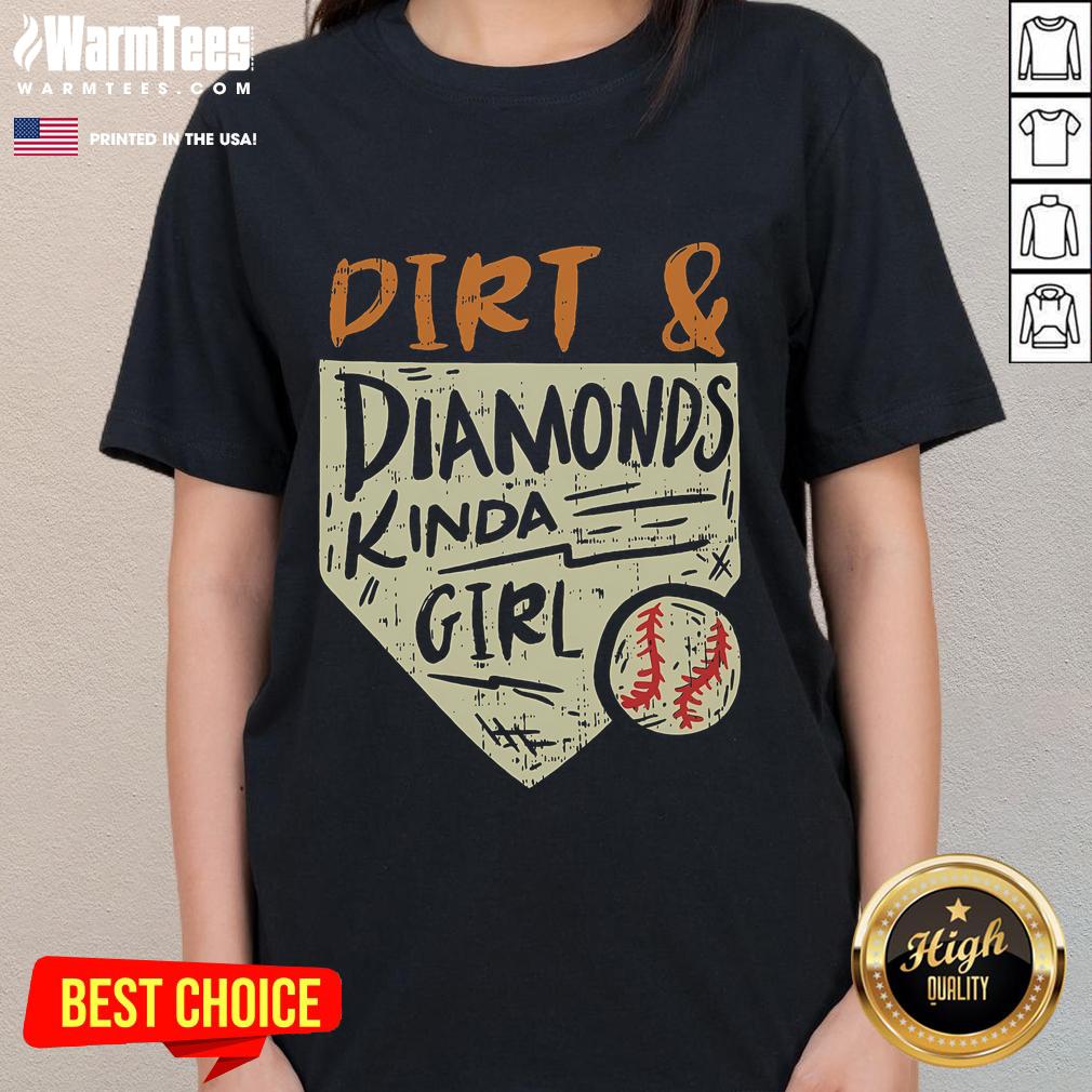 Funny Cute Softball Baseball Dirt & Diamonds Kinda Girl T-Shirt - Image 3