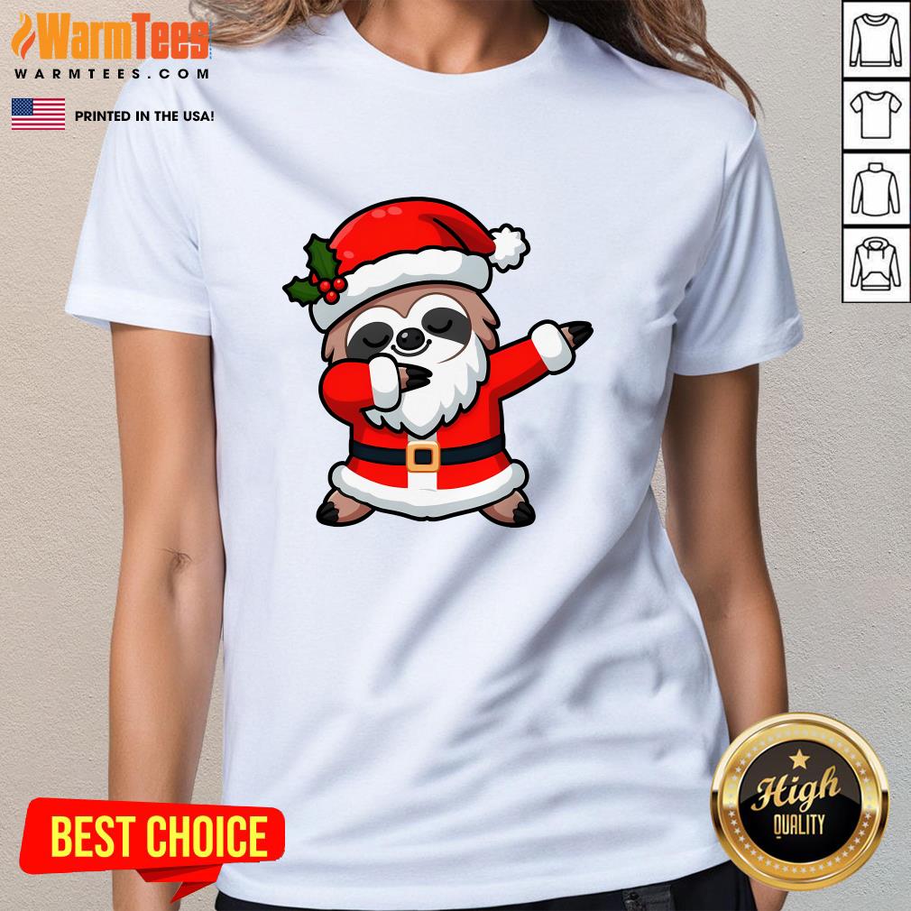 Funny Dabbing Sloth In Santa Claus Christmas Costume Xmas T-Shirt - Image 2