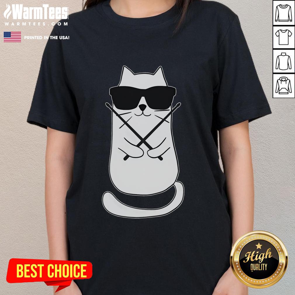 Funny Drummer Drum Lover Drum Player Cat Drumming T-Shirt - Image 3