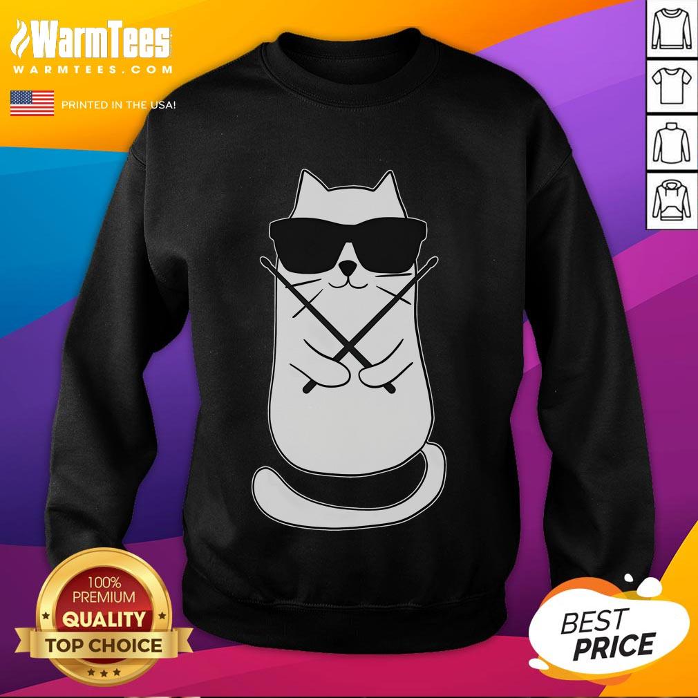 Funny Drummer Drum Lover Drum Player Cat Drumming T-Shirt - Image 5