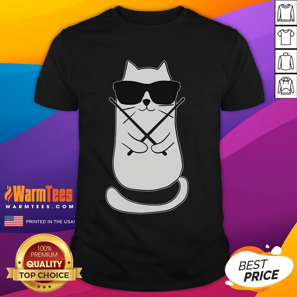 Funny Drummer Drum Lover Drum Player Cat Drumming T-Shirt