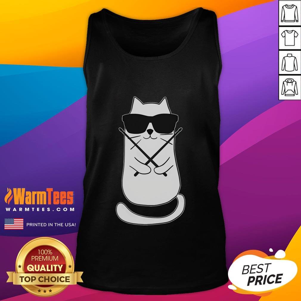 Funny Drummer Drum Lover Drum Player Cat Drumming T-Shirt - Image 4