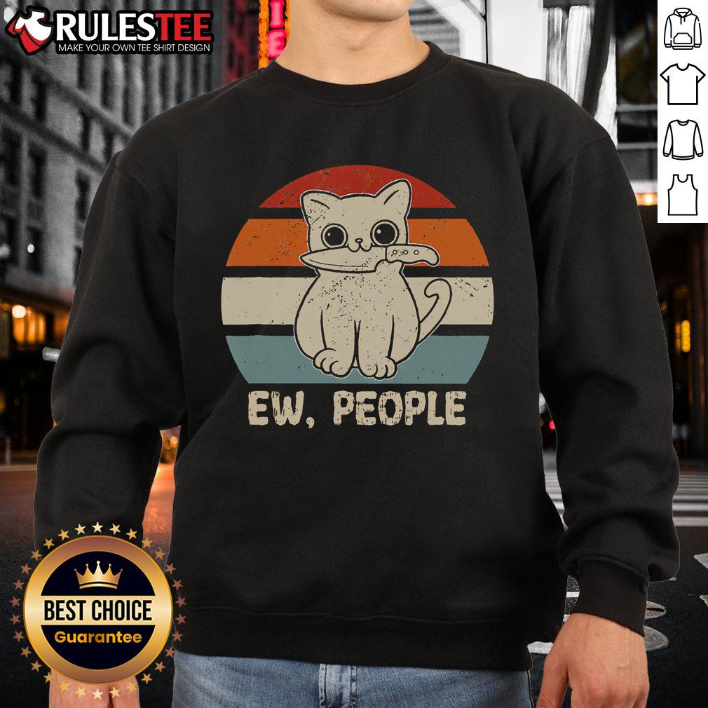 Funny Ew People Cat Knife Meow Kitty Sunset T-Shirt - Image 5