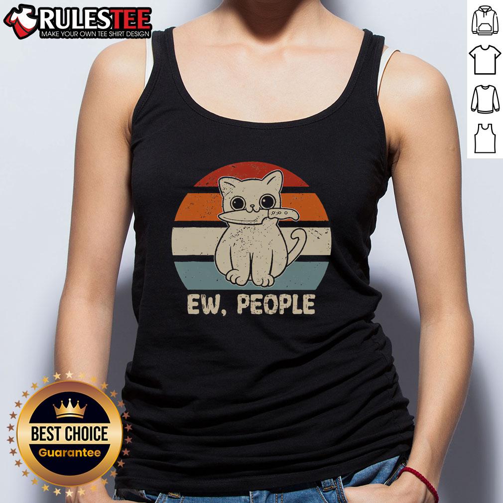 Funny Ew People Cat Knife Meow Kitty Sunset T-Shirt - Image 4