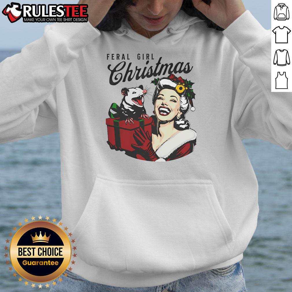 Funny Feral Girl Christmas Opossum Possum Merry Xmas T-Shirt - Image 2
