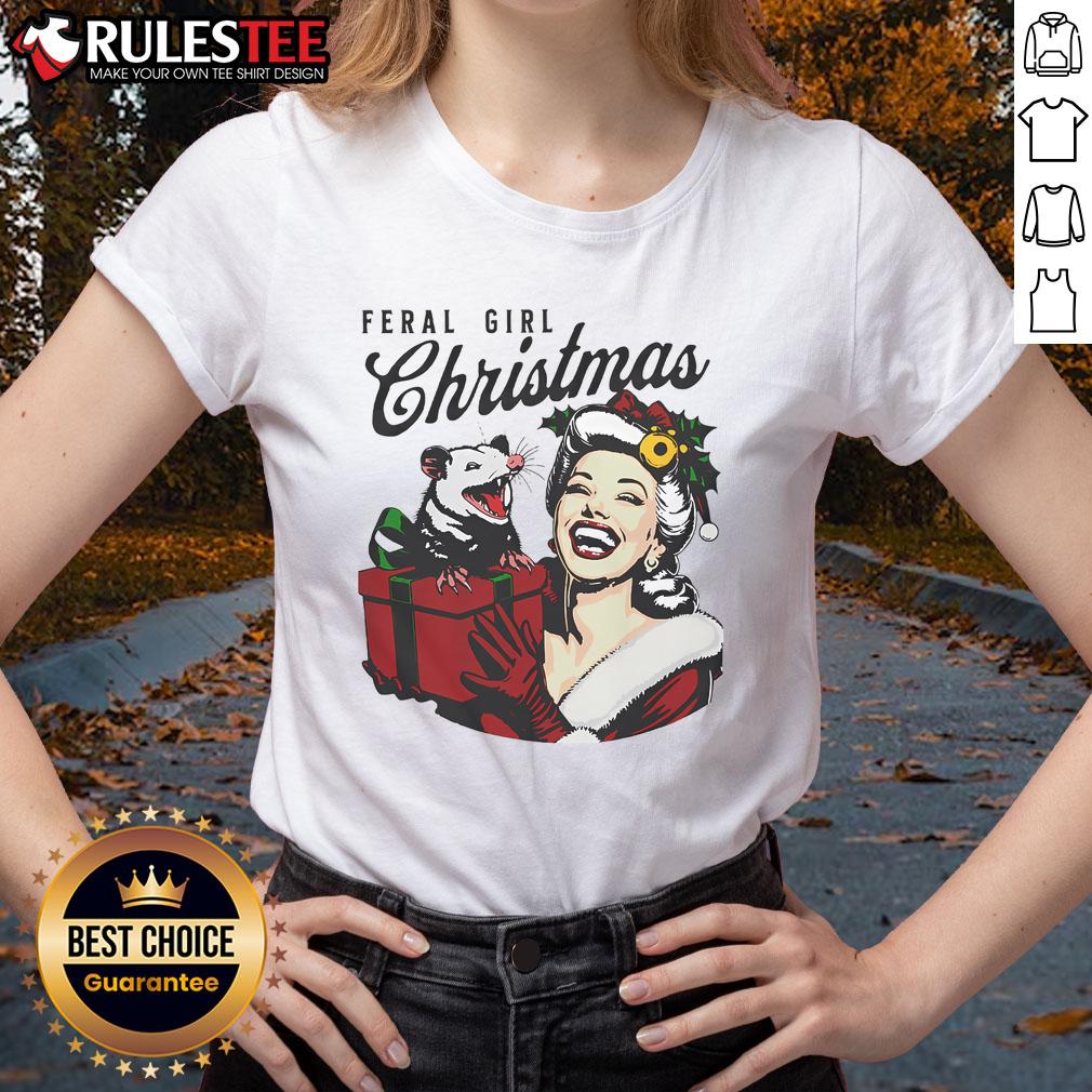 Funny Feral Girl Christmas Opossum Possum Merry Xmas T-Shirt - Image 3