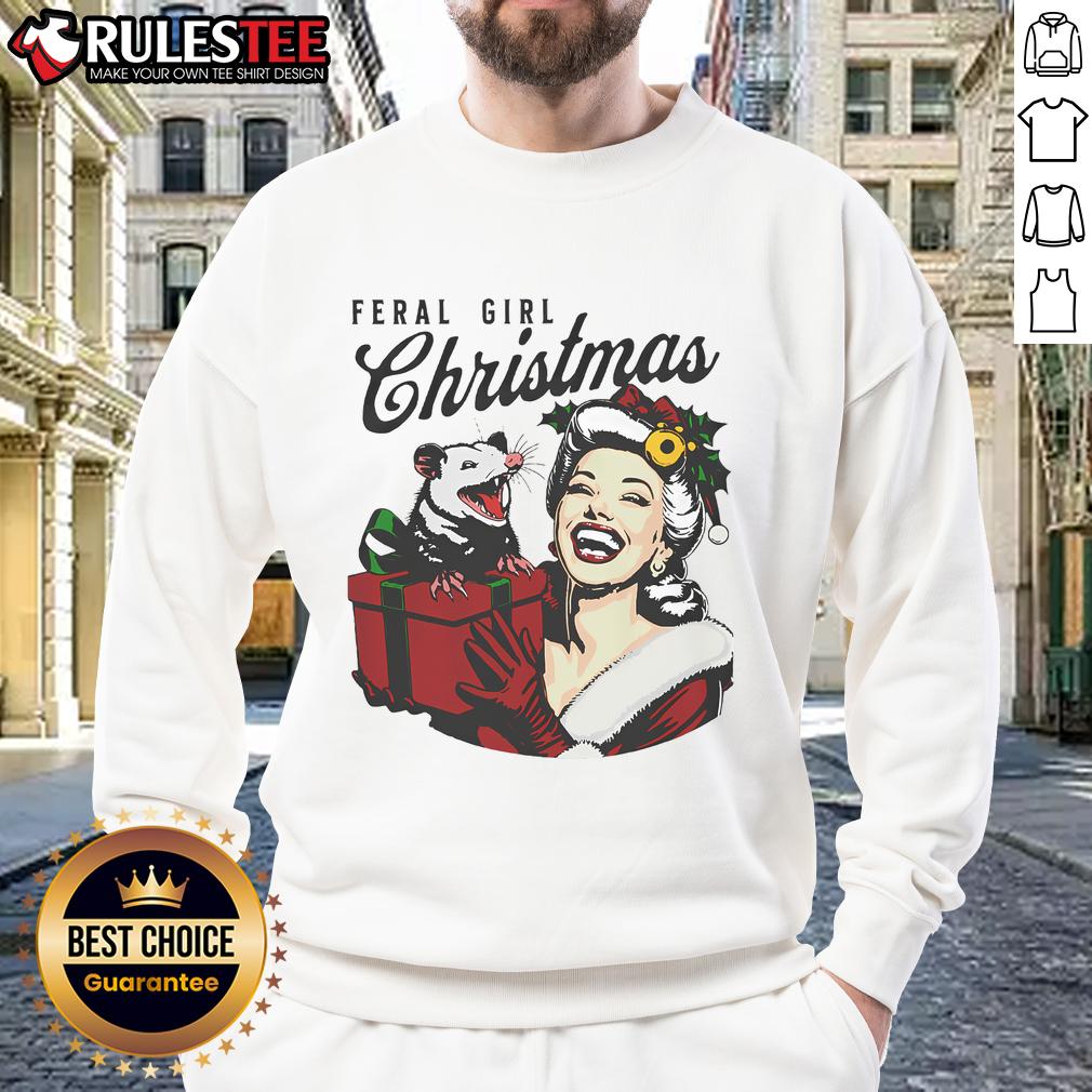 Funny Feral Girl Christmas Opossum Possum Merry Xmas T-Shirt - Image 5