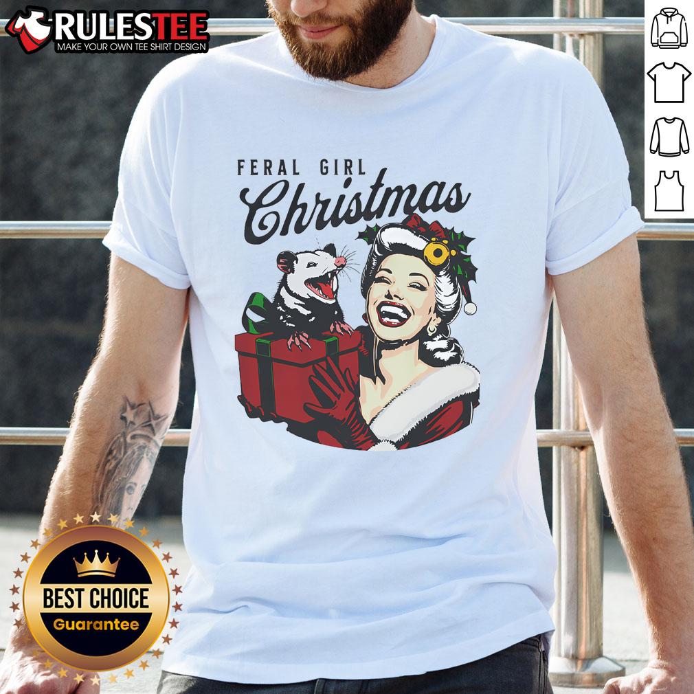 Funny Feral Girl Christmas Opossum Possum Merry Xmas T-Shirt