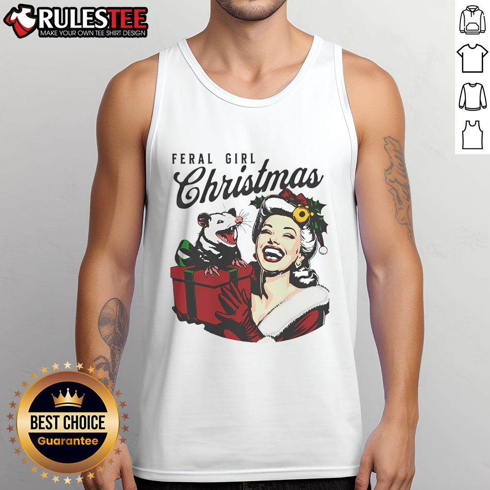 Funny Feral Girl Christmas Opossum Possum Merry Xmas T-Shirt - Image 4