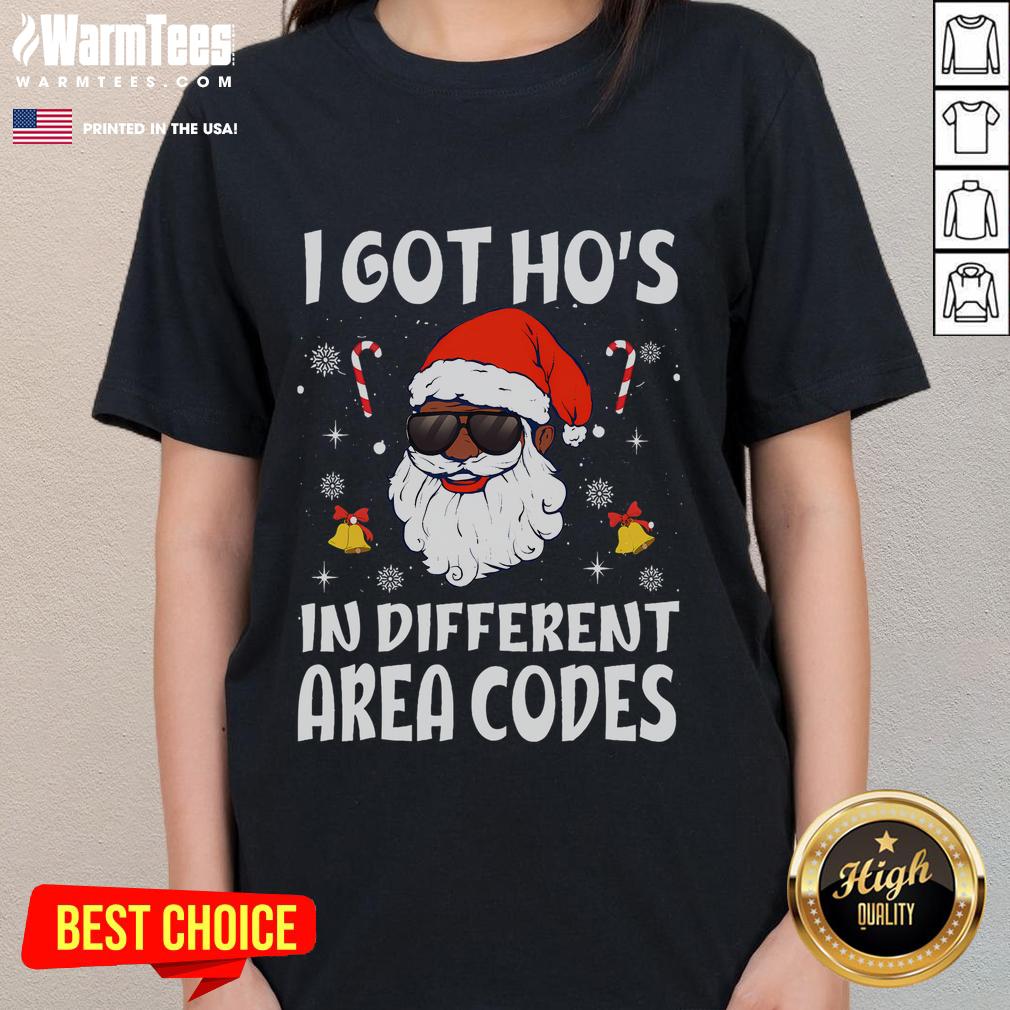 Funny I Got Ho's In Different Area Codes Afro American Santa Claus T-Shirt - Image 3
