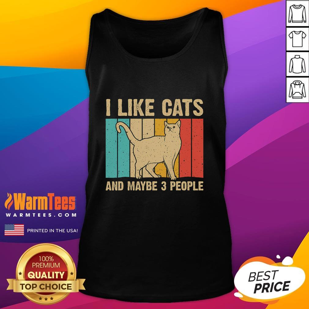 Funny I Like Cats And Maybe 3 People Vintage Retro T-Shirt - Image 4