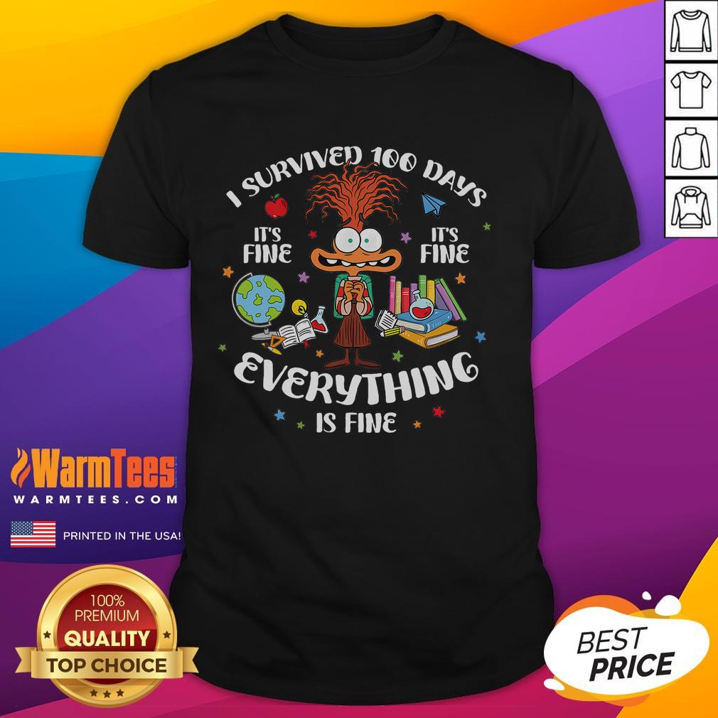 Funny I Survived 100 Days Of School It's Fine Everything Is Fine Disney Inside Out 2 T-Shirt