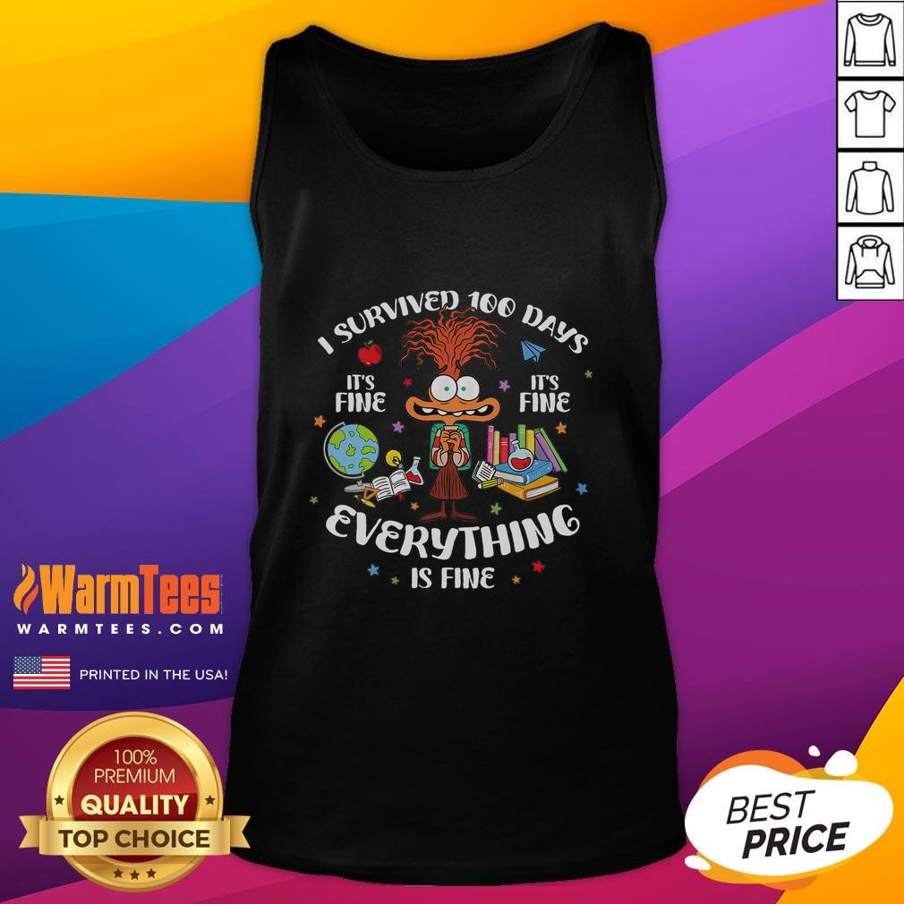 Funny I Survived 100 Days Of School It's Fine Everything Is Fine Disney Inside Out 2 T-Shirt - Image 4