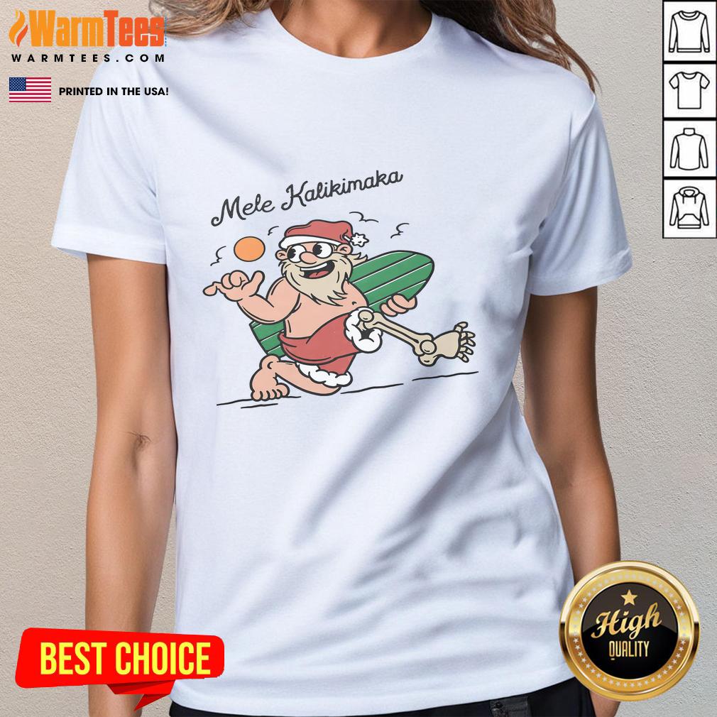 Funny Mele Kalikimaka Santa Surfing T-Shirt - Image 3