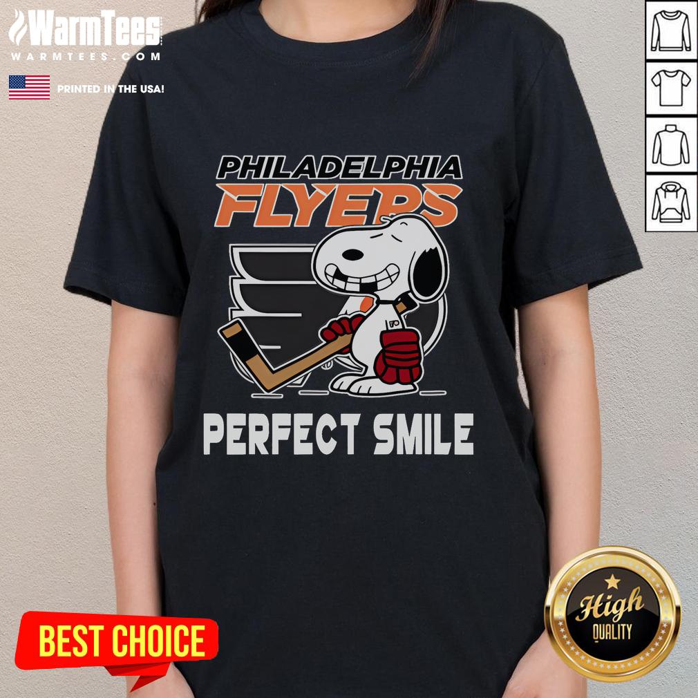 Funny NHL Philadelphia Flyers Snoopy Perfect Smile The Peanuts Movie Hockey T-Shirt - Image 3