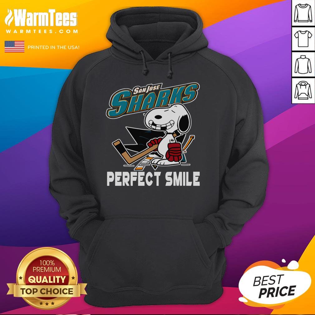 Funny NHL San Jose Sharks Snoopy Perfect Smile The Peanuts Movie Hockey T-Shirt - Image 2