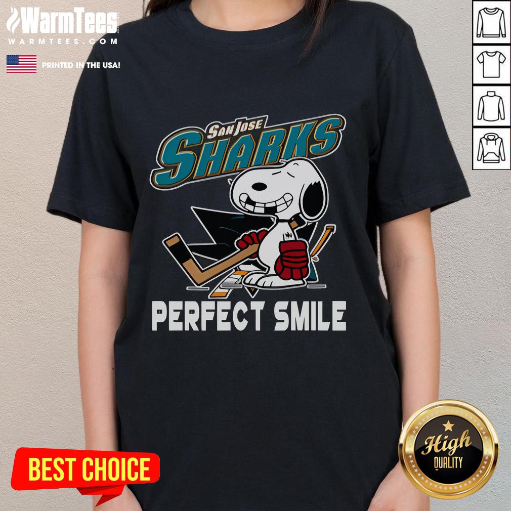 Funny NHL San Jose Sharks Snoopy Perfect Smile The Peanuts Movie Hockey T-Shirt - Image 3