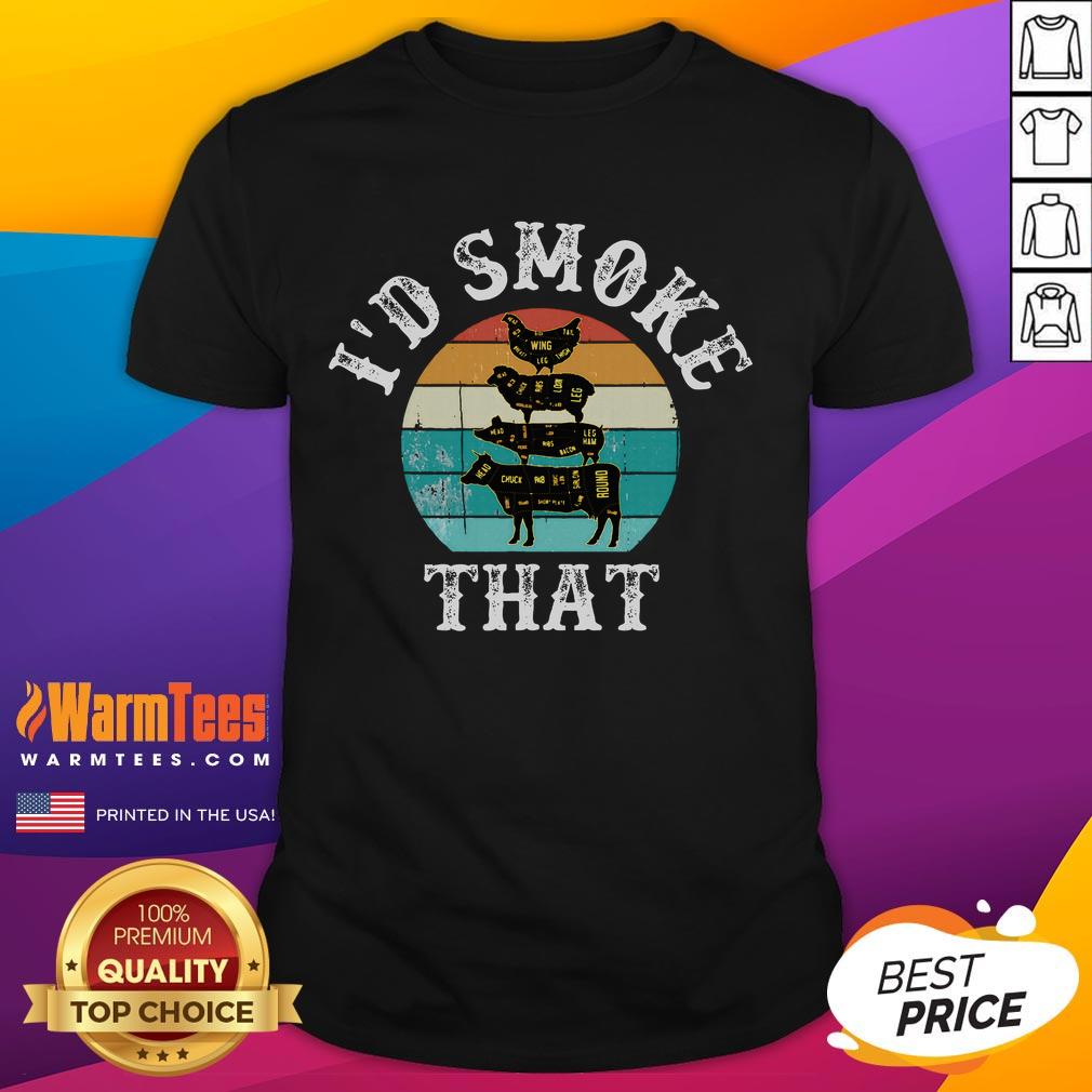 Funny Retro BBQ Party Smoker Chef Dad Gift I'd Smoke That Vintage Sunset T-Shirt