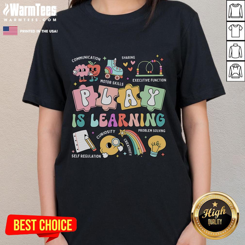 Funny Retro Groovy Play Is Learning Kindergarten Teacher Daycare T-Shirt - Image 3