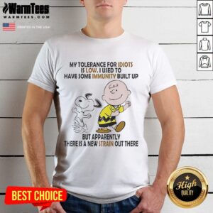 Funny Snoopy And Charlie Brown My Tolerance For Idiots Is Low T-Shirt