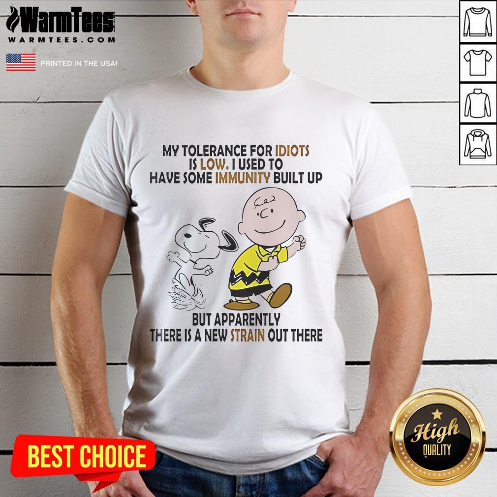 Funny Snoopy And Charlie Brown My Tolerance For Idiots Is Low T-Shirt