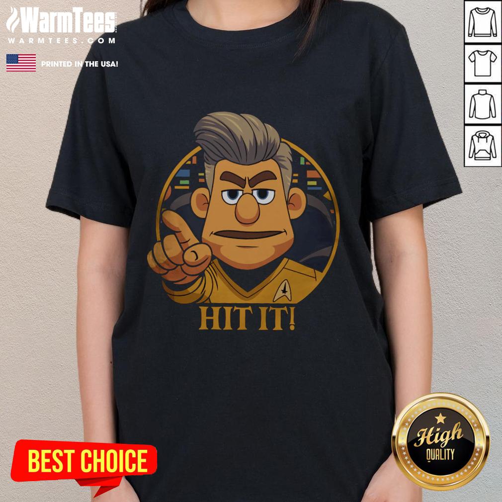 Funny Star Trek Cartoon Captain Hit It! Sci-Fi Parody T-Shirt - Image 3