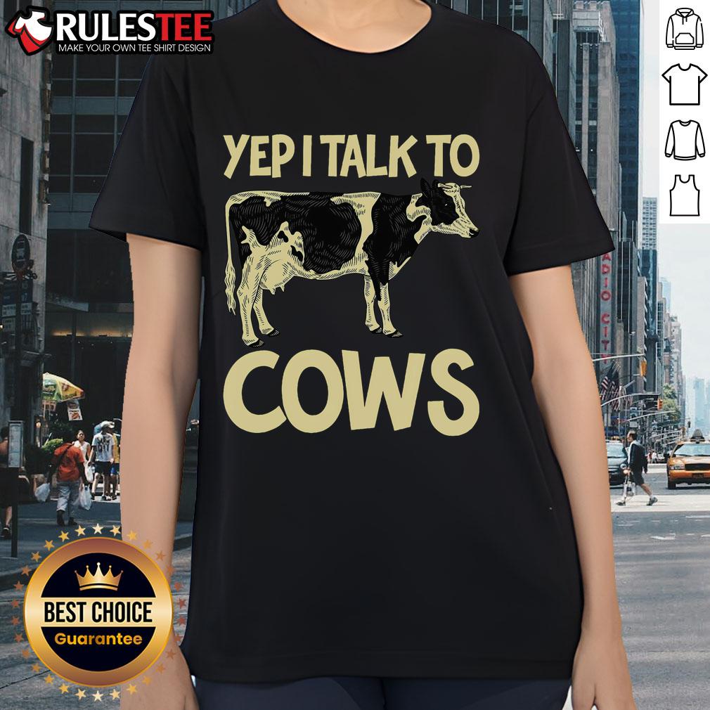 Funny Yep I Talk To Cows Vintage Dairy Farmer Cow Lovers Gag T-Shirt - Image 3