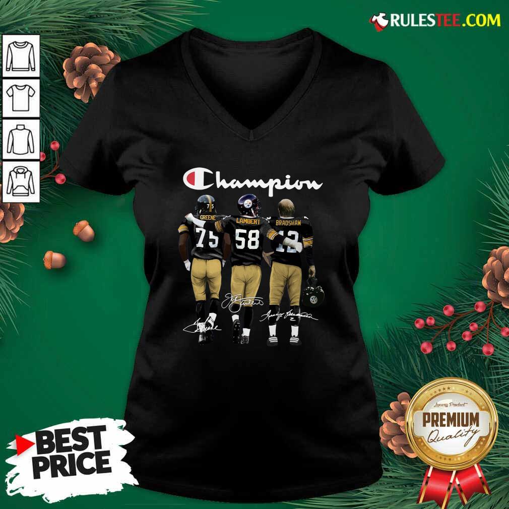 Good Pittsburgh Steelers Champions Joe Greene 75 Jack Lambert 58 Terry Bradshaw 12 Signatures Shirt - Image 4