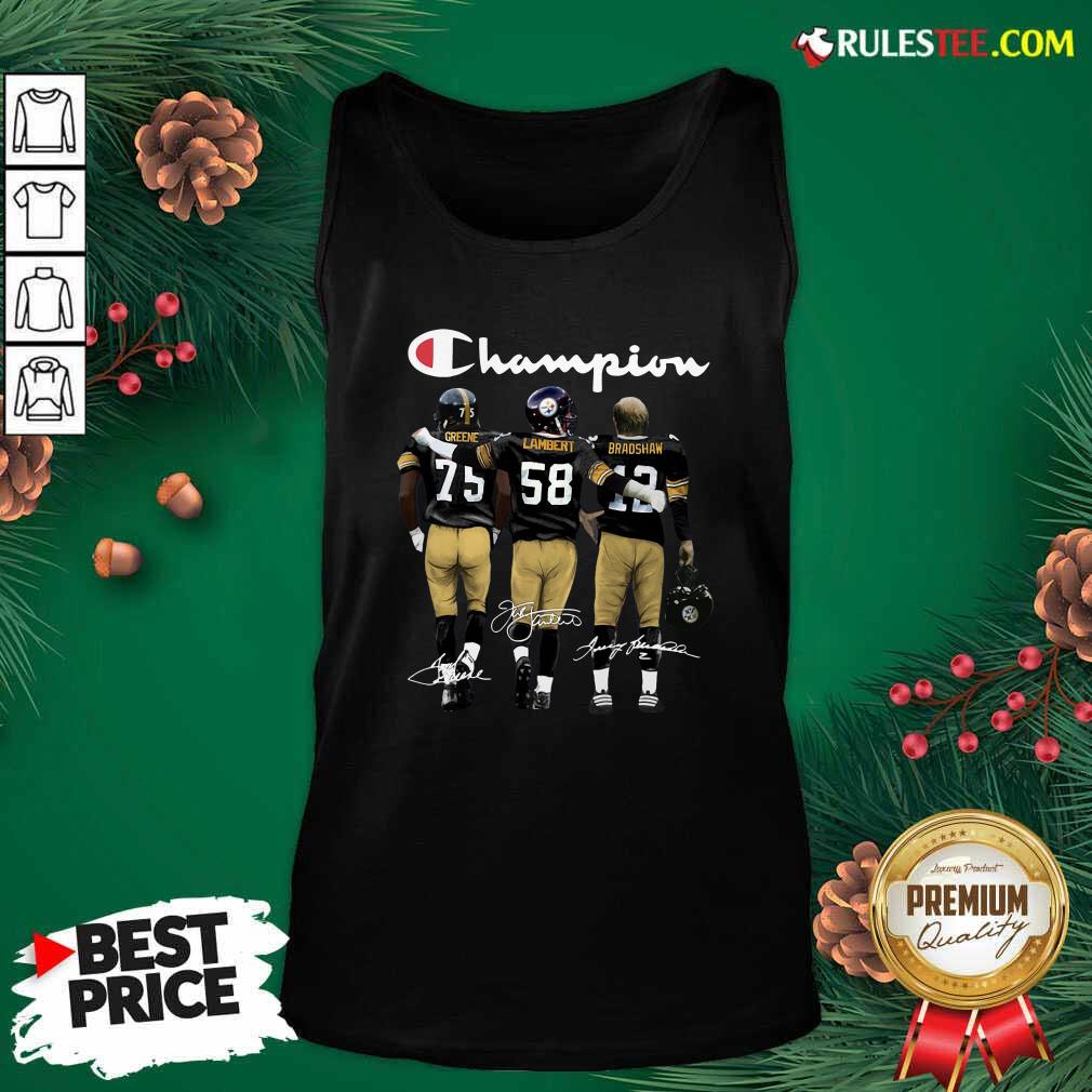 Good Pittsburgh Steelers Champions Joe Greene 75 Jack Lambert 58 Terry Bradshaw 12 Signatures Shirt - Image 5