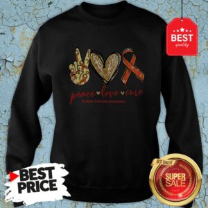 Alternative view of Glitter Peace Love Cure Multiple Sclerosis Awareness Shirt