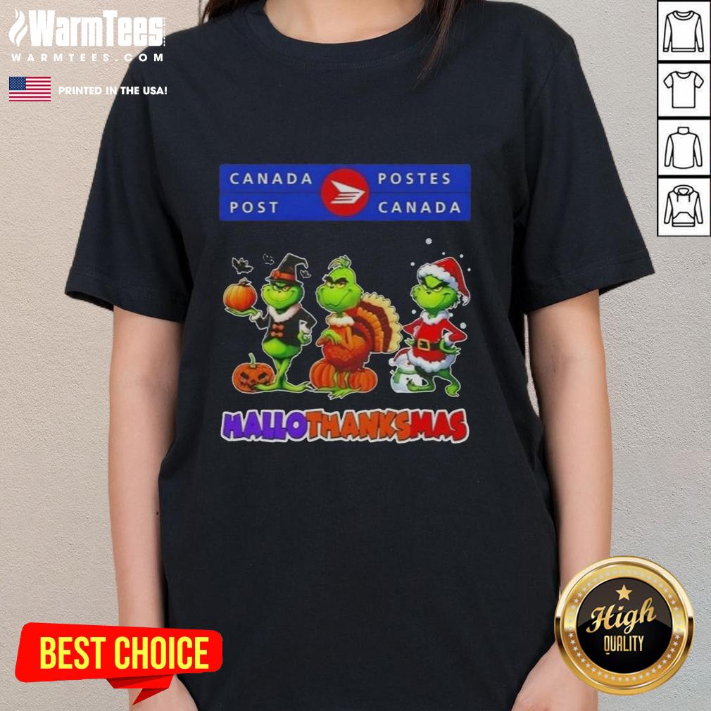Good Canada Post X Grinch Cosplay Happy HalloThanksMas T-Shirt - Image 3