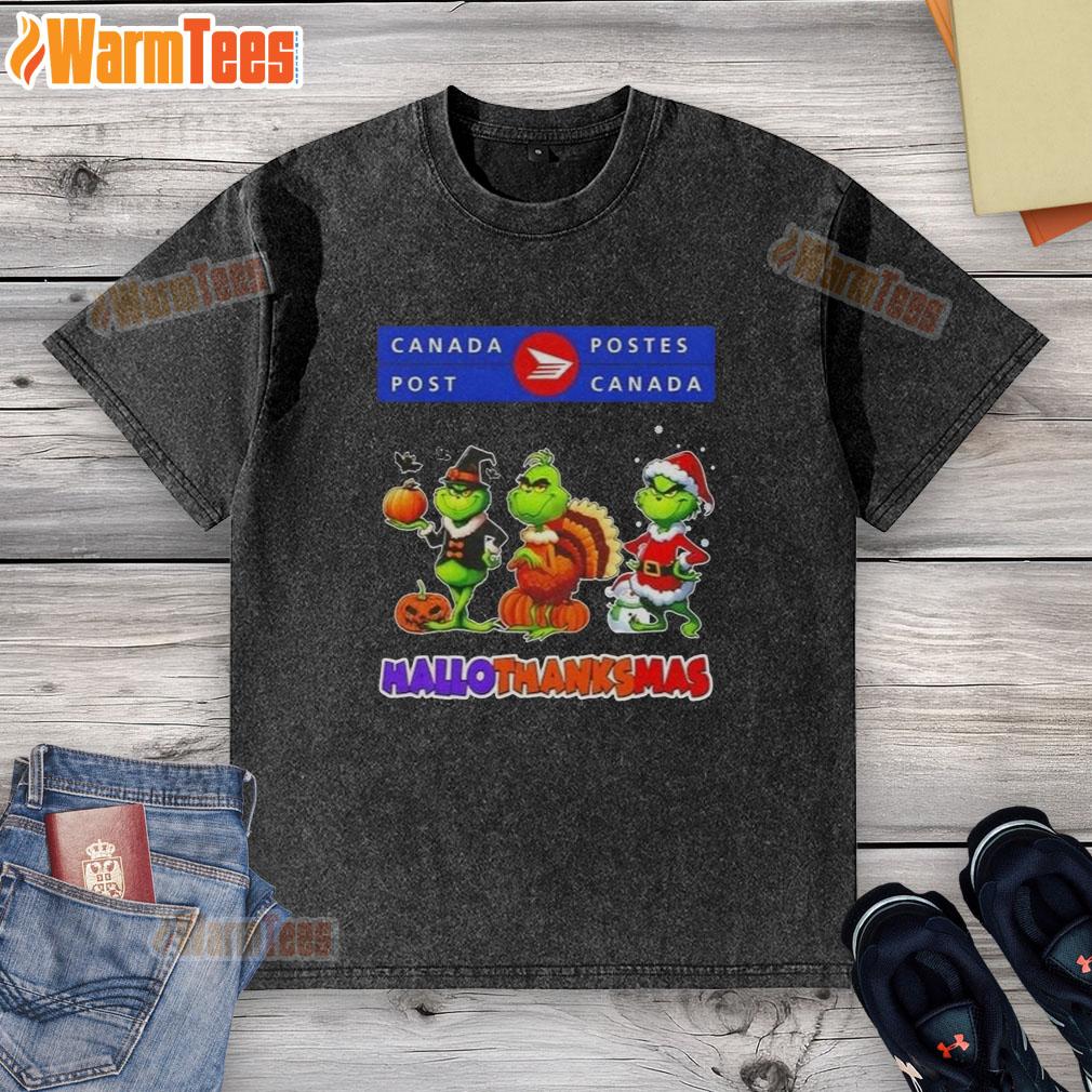 Good Canada Post X Grinch Cosplay Happy HalloThanksMas T-Shirt - Image 6