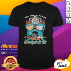 Good Charlie Brown Fist Bump Snoopy 60th Anniversary 1965 2025 Miami Dolphins Skyline T-Shirt