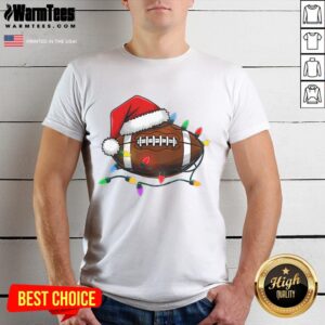 Good Christmas Football With Santa Hat Christmas Football Player T-Shirt