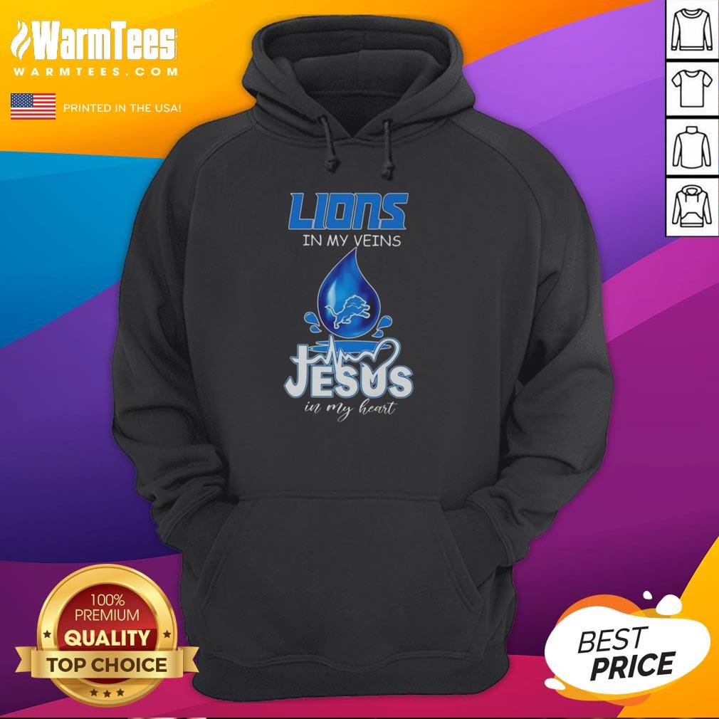 Good Detroit Lions In My Veins Jesus In My Heart Drops Of Water Football Lovers T-Shirt - Image 2