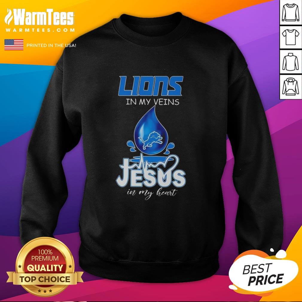 Good Detroit Lions In My Veins Jesus In My Heart Drops Of Water Football Lovers T-Shirt - Image 5