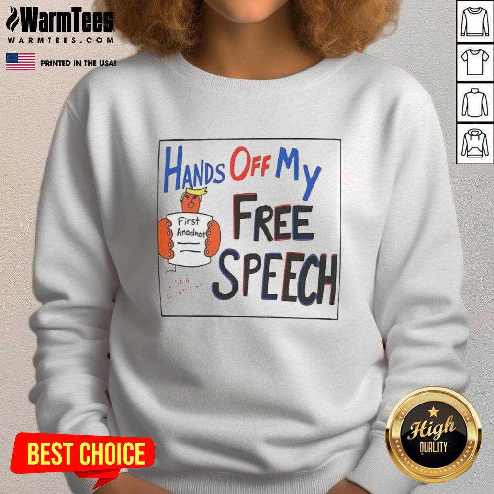 Good Hands Off My Free Speech Trump Cartoon T-Shirt - Image 5