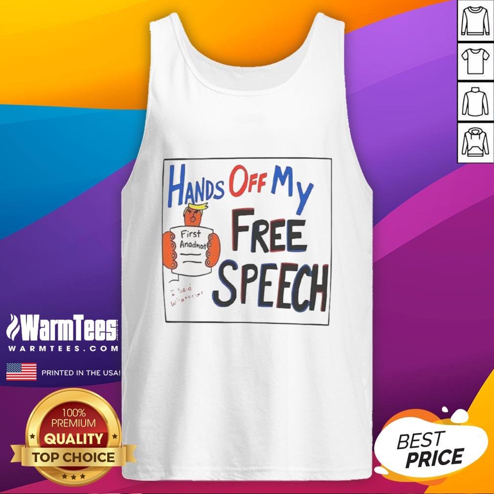Good Hands Off My Free Speech Trump Cartoon T-Shirt - Image 4