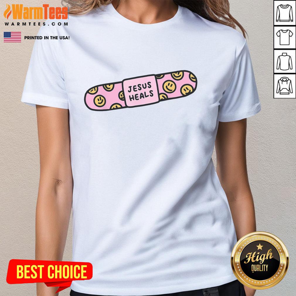 Good Jesus Heals Bandaid Christian Faith Healing Bible Verse T-Shirt - Image 3