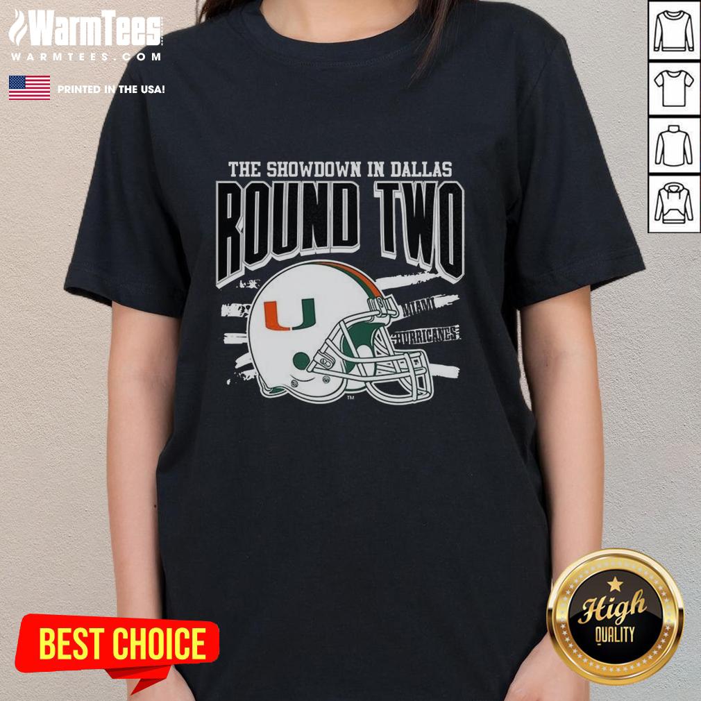 Good Miami Hurricanes Ncaa Cfp The Showdown In Dallas Round Two Helmet T-Shirt - Image 3