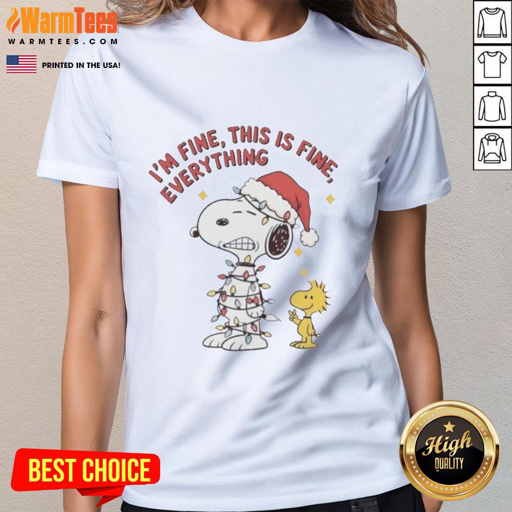 Good Peanuts Snoopy And Woodstock I'm Fine This Is Fine Everything Christmas Lights T-Shirt - Image 3