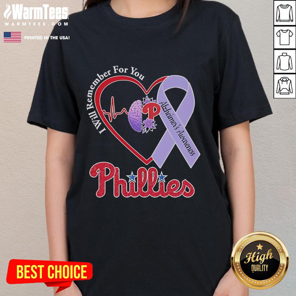 Good Philadelphia Phillies I Will Remember For You Alzheimer's Awareness Heartbeat Brain T-Shirt - Image 3