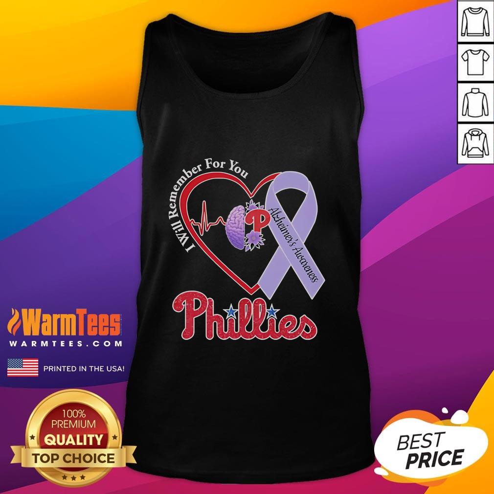 Good Philadelphia Phillies I Will Remember For You Alzheimer's Awareness Heartbeat Brain T-Shirt - Image 5