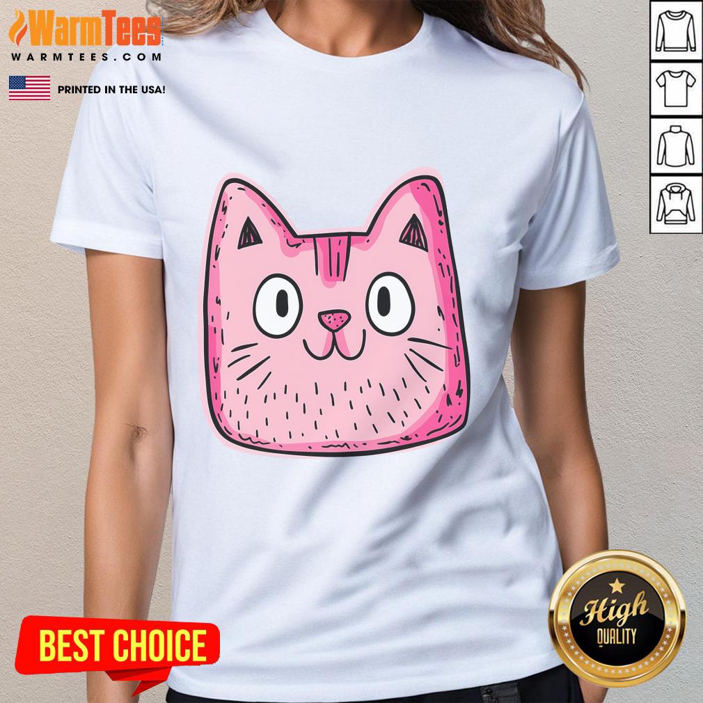 Good Pink Whiskers Smiling Cat Face T-Shirt - Image 3