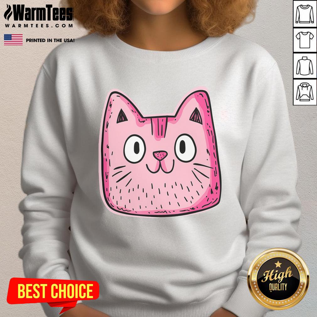 Good Pink Whiskers Smiling Cat Face T-Shirt - Image 5