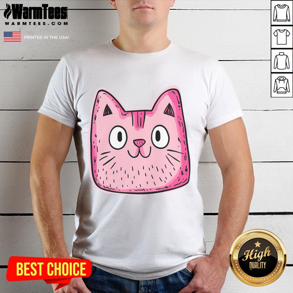 Good Pink Whiskers Smiling Cat Face T-Shirt