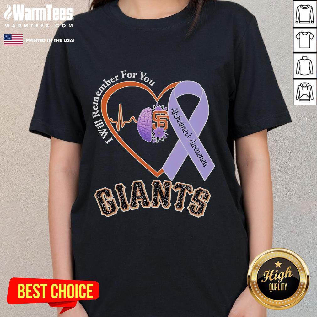 Good San Francisco Giants I Will Remember For You Alzheimer's Awareness Heartbeat Brain T-Shirt - Image 3