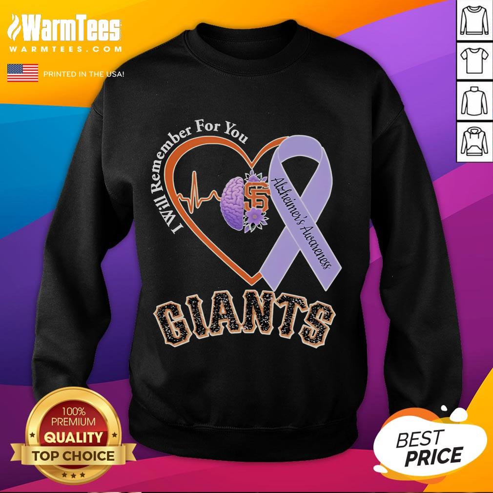 Good San Francisco Giants I Will Remember For You Alzheimer's Awareness Heartbeat Brain T-Shirt - Image 4