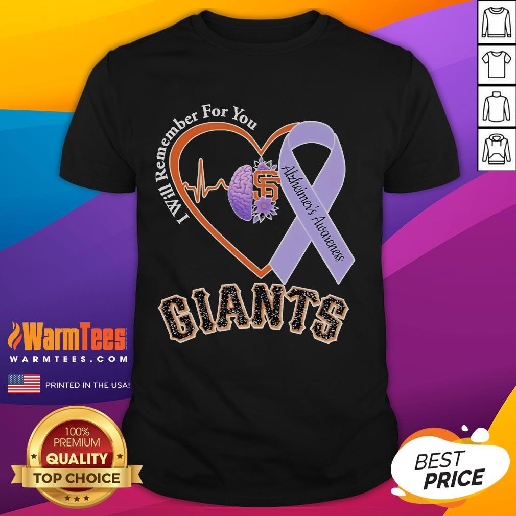 Good San Francisco Giants I Will Remember For You Alzheimer's Awareness Heartbeat Brain T-Shirt