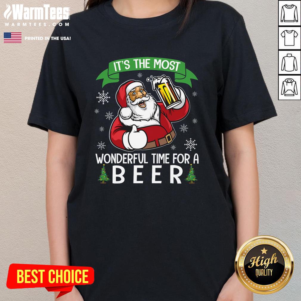 Good Santa Drinking Beer It's The Most Wonderful Time For A Beer T-Shirt - Image 2